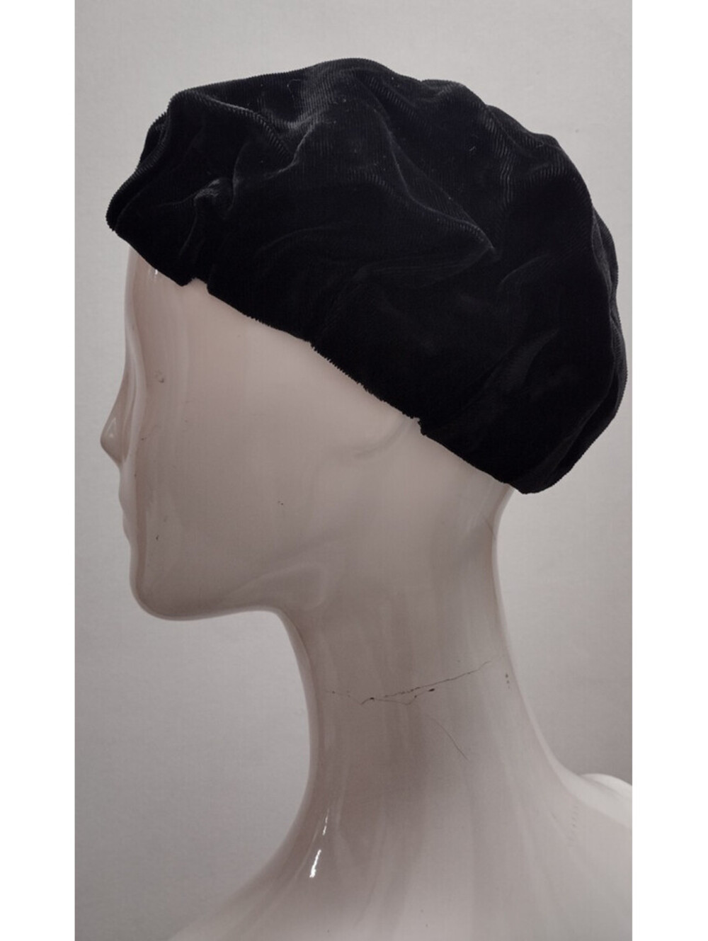 Vintage Hat Cap Black Velvet Beret Fancy Tassel Rayon Taffeta Lining 80s - 1950s